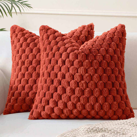 Soft Plush Faux Fur Decorative Throw Pillow Covers Rust 18x18-inch