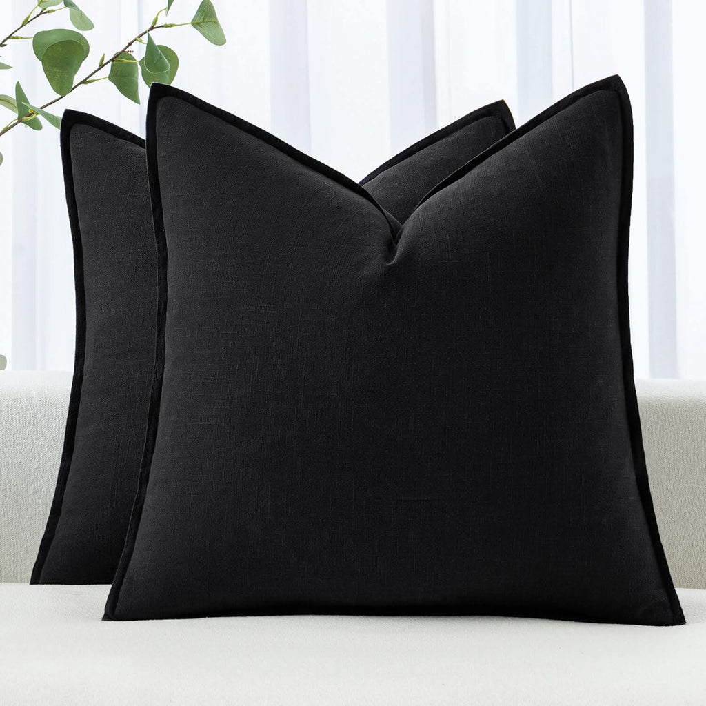 MIULEE Linen Pillow Covers 18x18 Inch Black Decorative Throw Pillow Covers Pack of 2 Soft Accent Farmhouse Couch Pillowcases Modern Home Decors for Sofa Cushion Living Room Bed