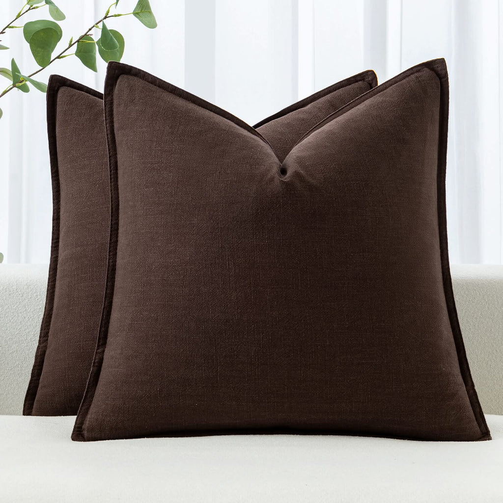 MIULEE Linen Pillow Covers 18x18 Inch Dark Brown Decorative Throw Pillow Covers Pack of 2 Soft Accent Farmhouse Couch Pillowcases Modern Home Decors for Sofa Cushion Living Room Bed