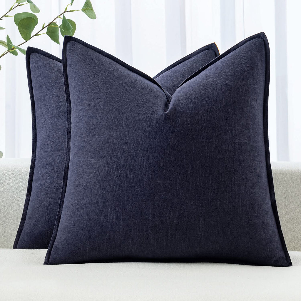 MIULEE Linen Pillow Covers 20x20 Inch Navy Decorative Throw Pillow Covers Pack of 2 Soft Accent Farmhouse Couch Pillowcases Modern Home Decors for Sofa Cushion Living Room Bed