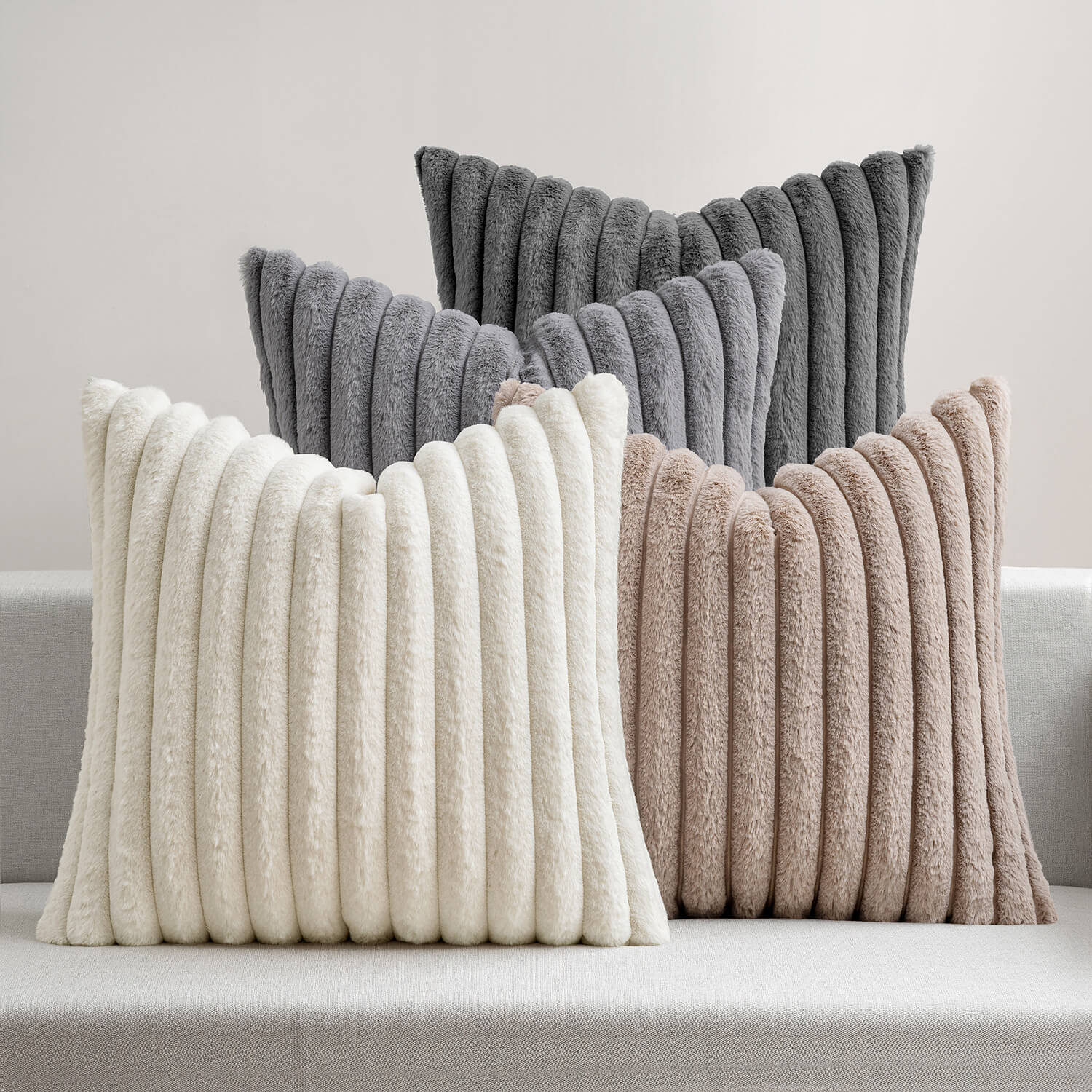 MIULEE Faux Fur Plush Decorative Throw Pillow Covers 18x18 Set of