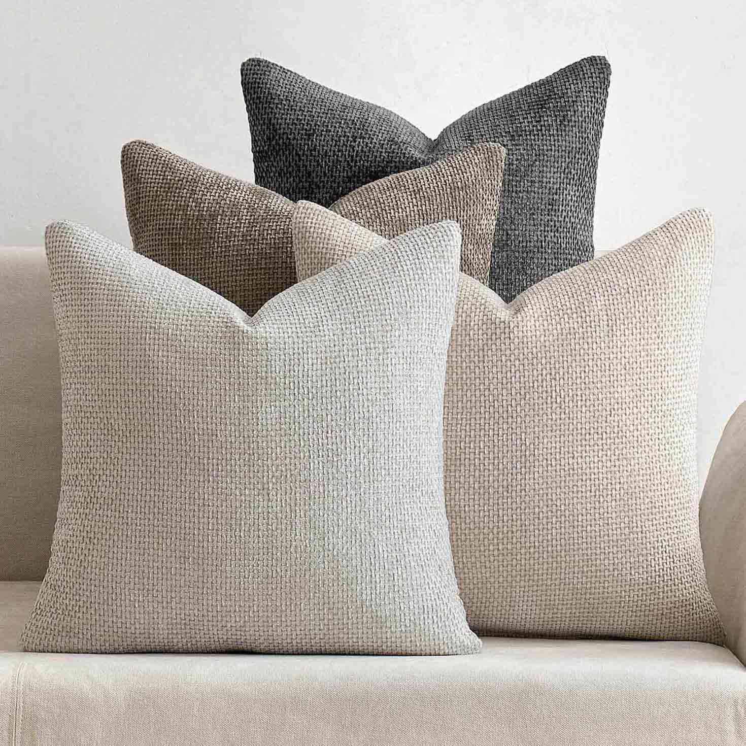 Decorative Chenille Farmhouse Throw Pillow Covers Neutral 26x26-inch