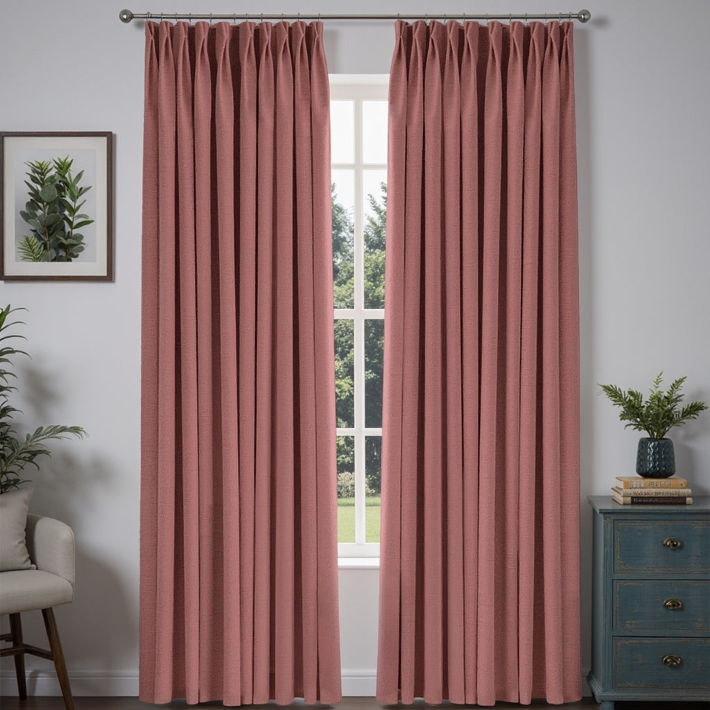 MIULEE Customized 100% Blackout Linen Textured Curtains (2 Panels) - Pleated