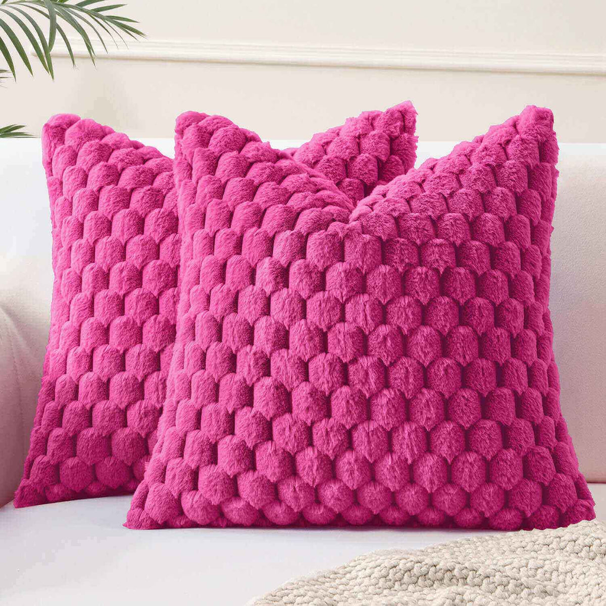 Soft Plush Faux Fur Decorative Throw Pillow Covers Hot Pink 16x16-inch