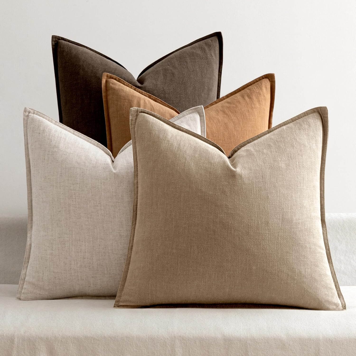 MIULEE Neutral Brown Linen Pillow Covers Pack of 4 Decorative Nautral Solid Throw Pillow Covers Soft Accent Boho Farmhouse Couch Pillowcases Modern Home Decors for Living Room Bed Sofa 24x24 Inch