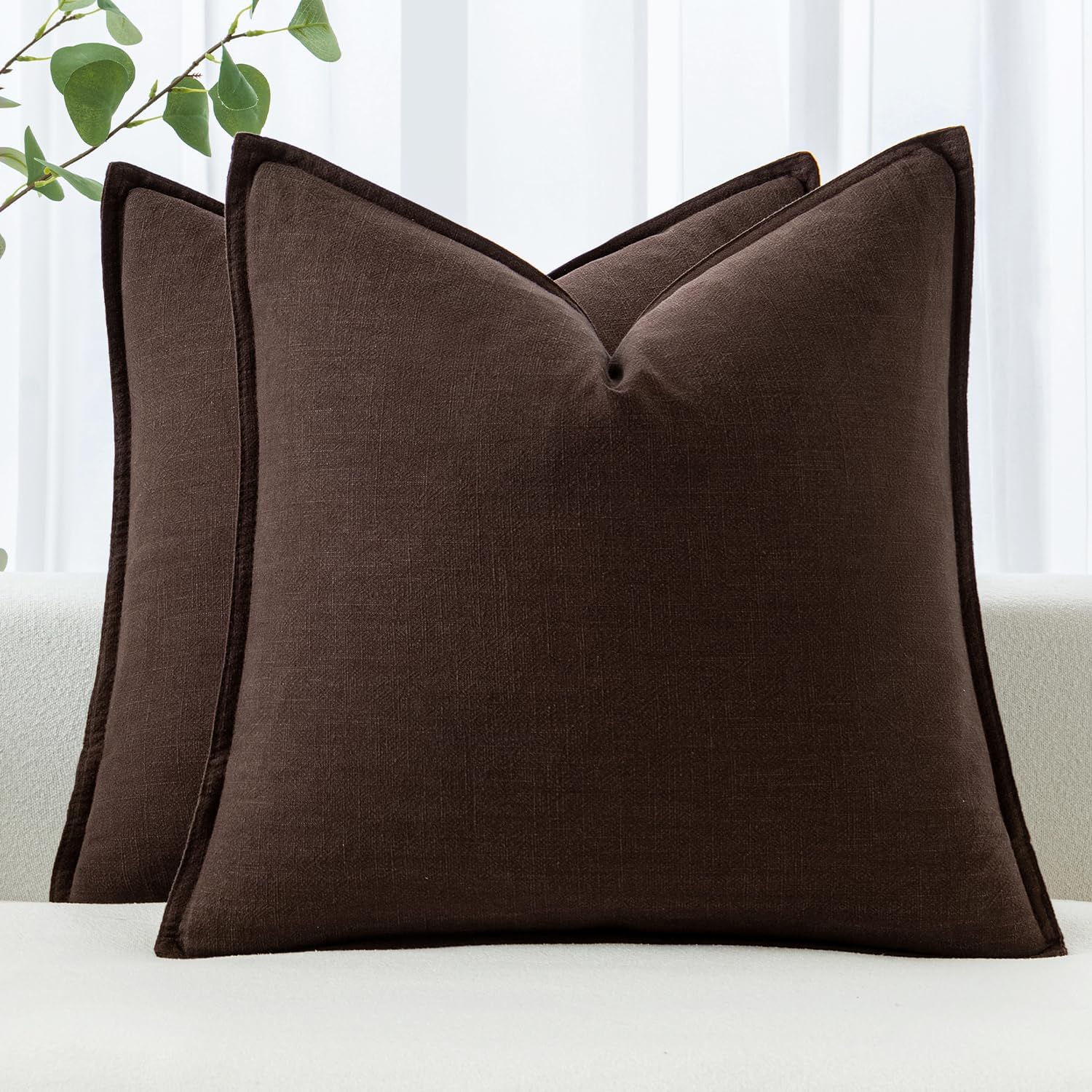 MIULEE Decorative Linen Euro Sham Pillow Covers 26x26 Dark Brown Boho Farmhouse ?Neutral Couch Throw Pillows for Bed Pack of 2 Accent Modern Pillowcase Sofa Livingroom Home Decor