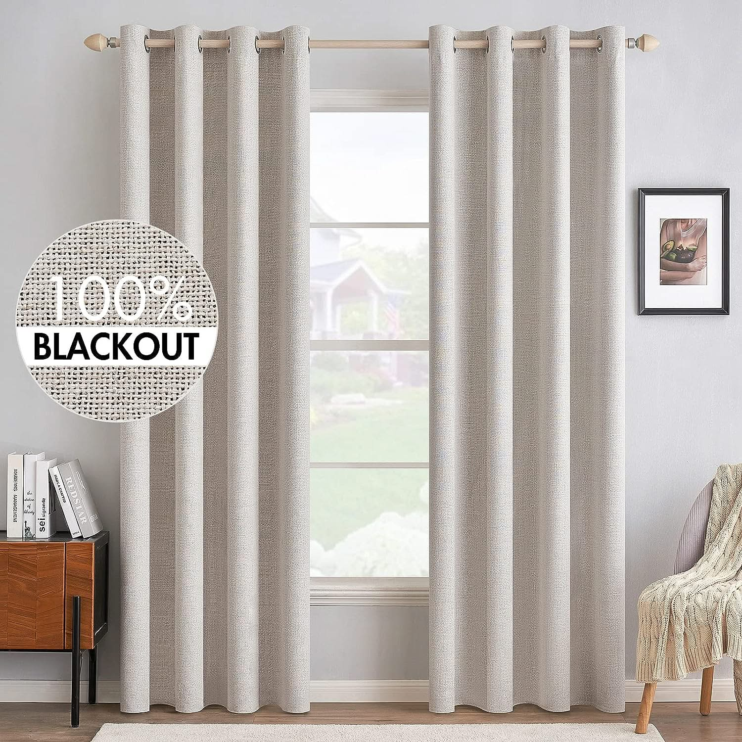 MIULEE Customized 100% Blackout Linen Textured Curtains (2 Panels)