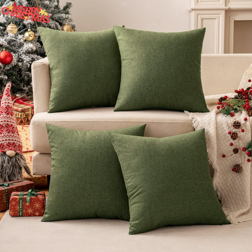 MIULEE Christmas Pack of 4 Decorative Outdoor Throw Pillow Covers Linen Waterproof Pillow Covers Farmhouse Cushion Cases for Patio Garden Tent Balcony Couch Sofa18x18 inch Green