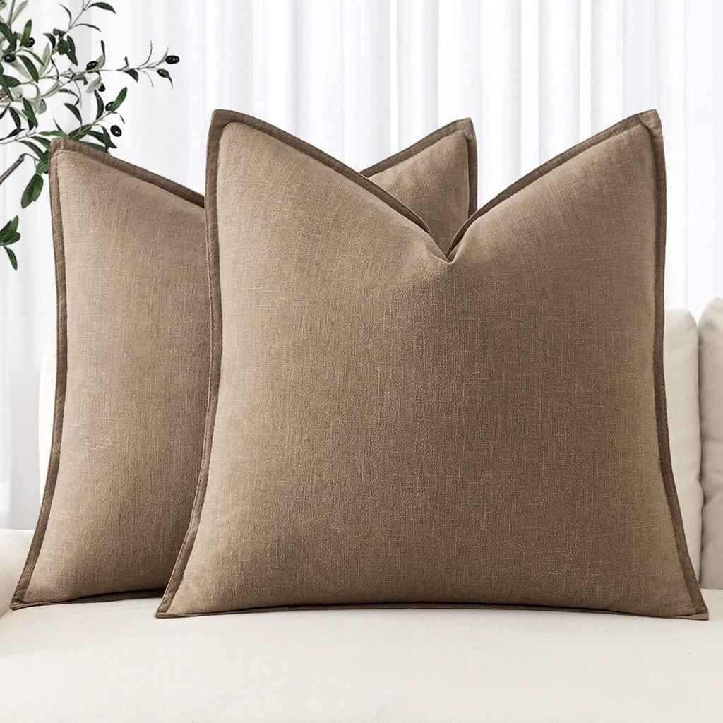 MIULEE Linen Pillow Covers 22x22 Inch Khaki Decorative Throw Pillow Covers Pack of 2 Soft Accent Farmhouse Couch Pillowcases Modern Home Decors for Sofa Cushion Living Room Bed