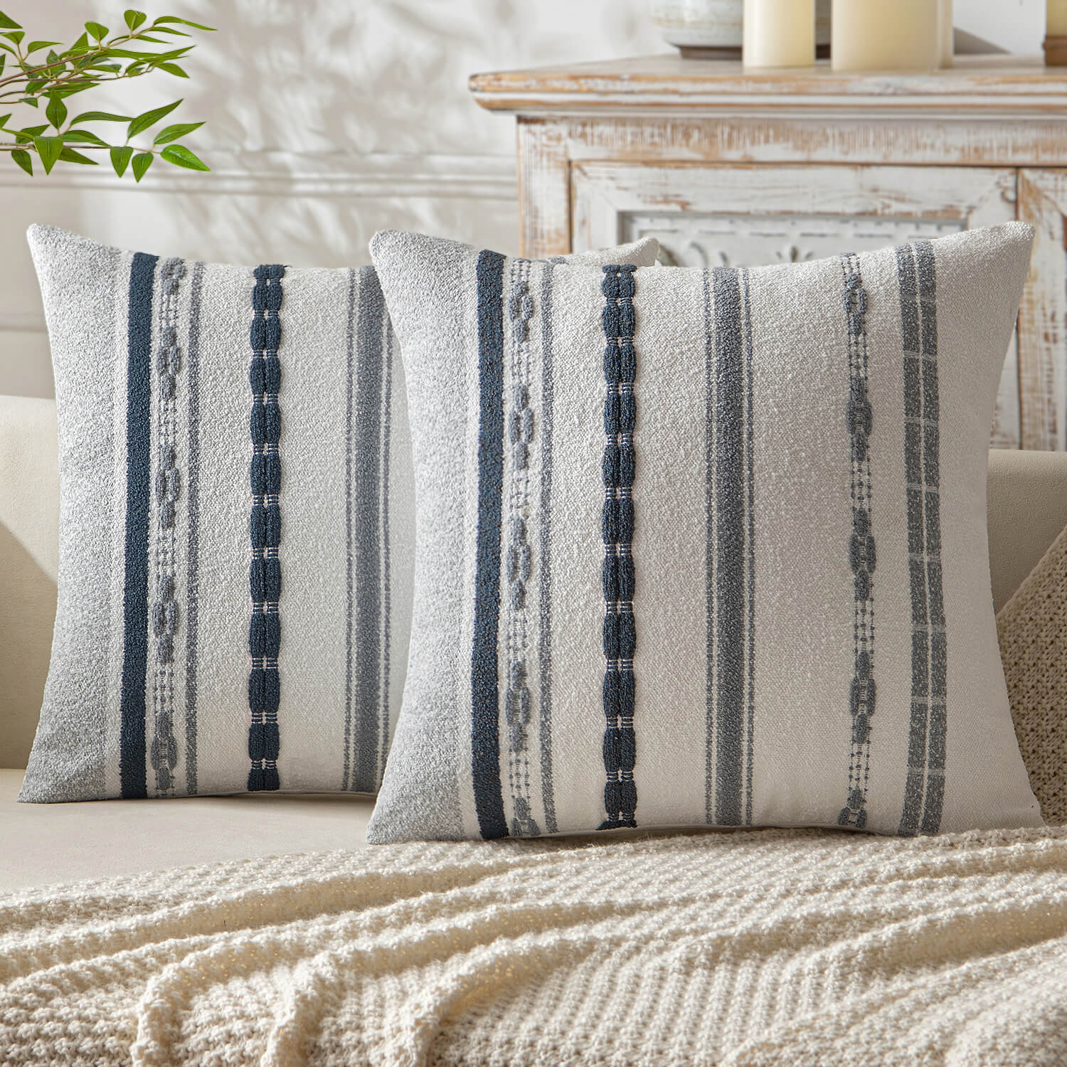 MIULEE Boho Farmhouse Chenille Striped Throw Pillow Covers (Pack of 2)