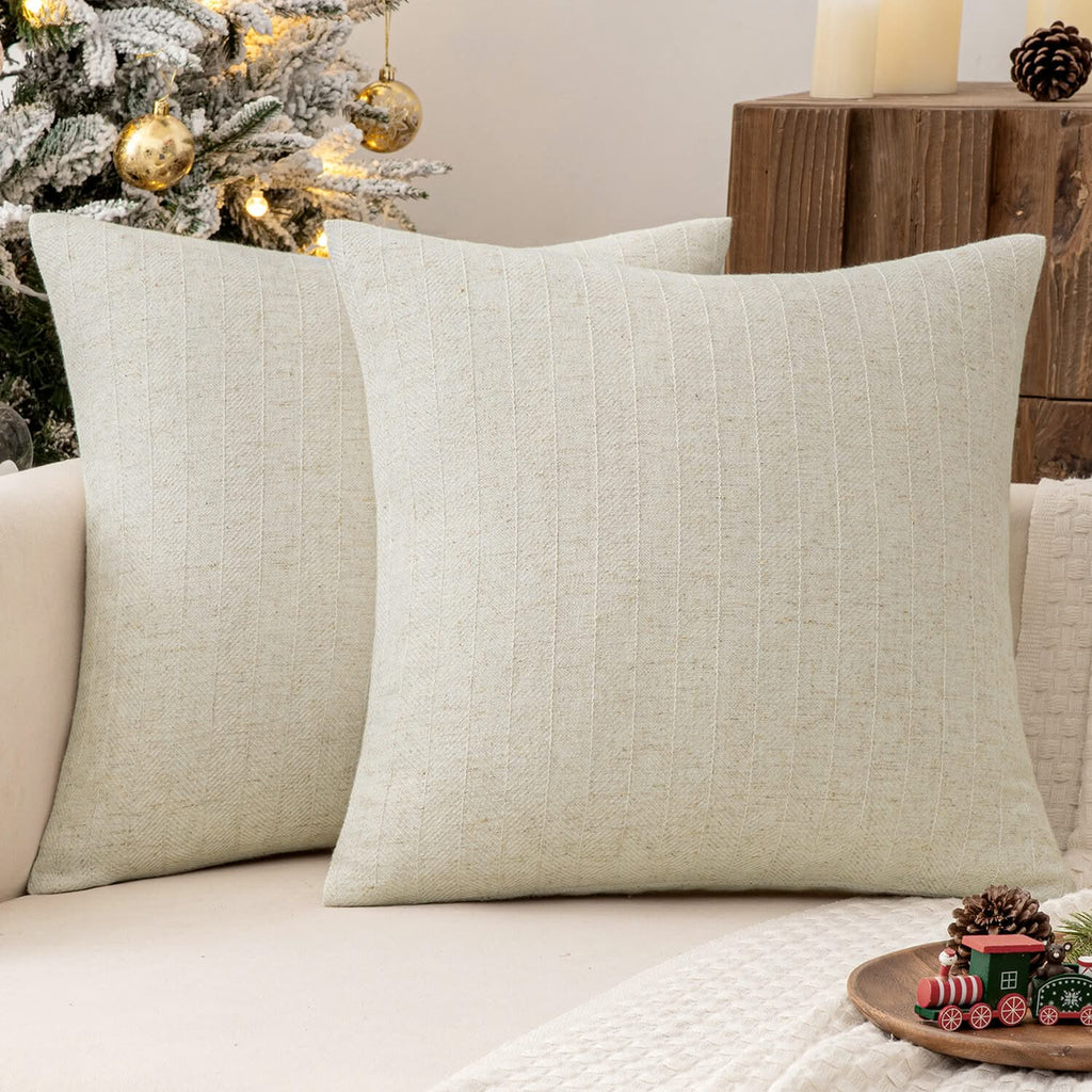 MIULEE Pack of 2 Beige Christmas Decorative Pillow Covers 18 x 18 Inch Soft Accent Farmhouse Couch Throw Pillows Cushion Covers Modern Home Decors for Sofa Living Room Bedroom