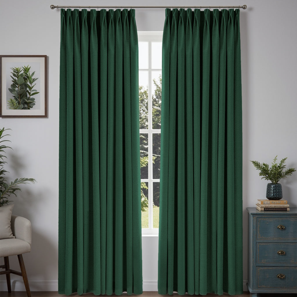 MIULEE Customized 100% Blackout Linen Textured Curtains (2 Panels) - Pleated