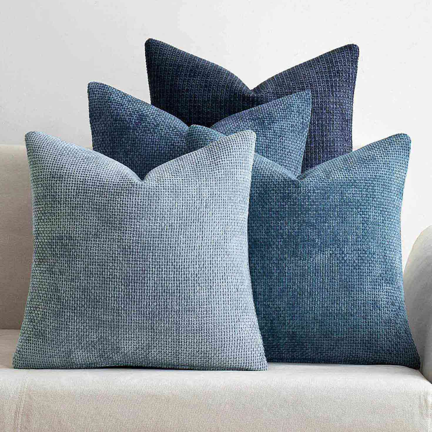 Decorative Chenille Farmhouse Throw Pillow Covers Neutral Blue 26x26-inch