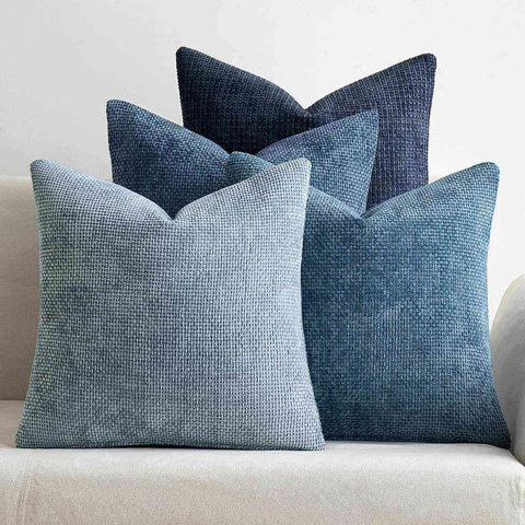 Decorative Chenille Farmhouse Throw Pillow Covers Neutral Blue 26x26-inch