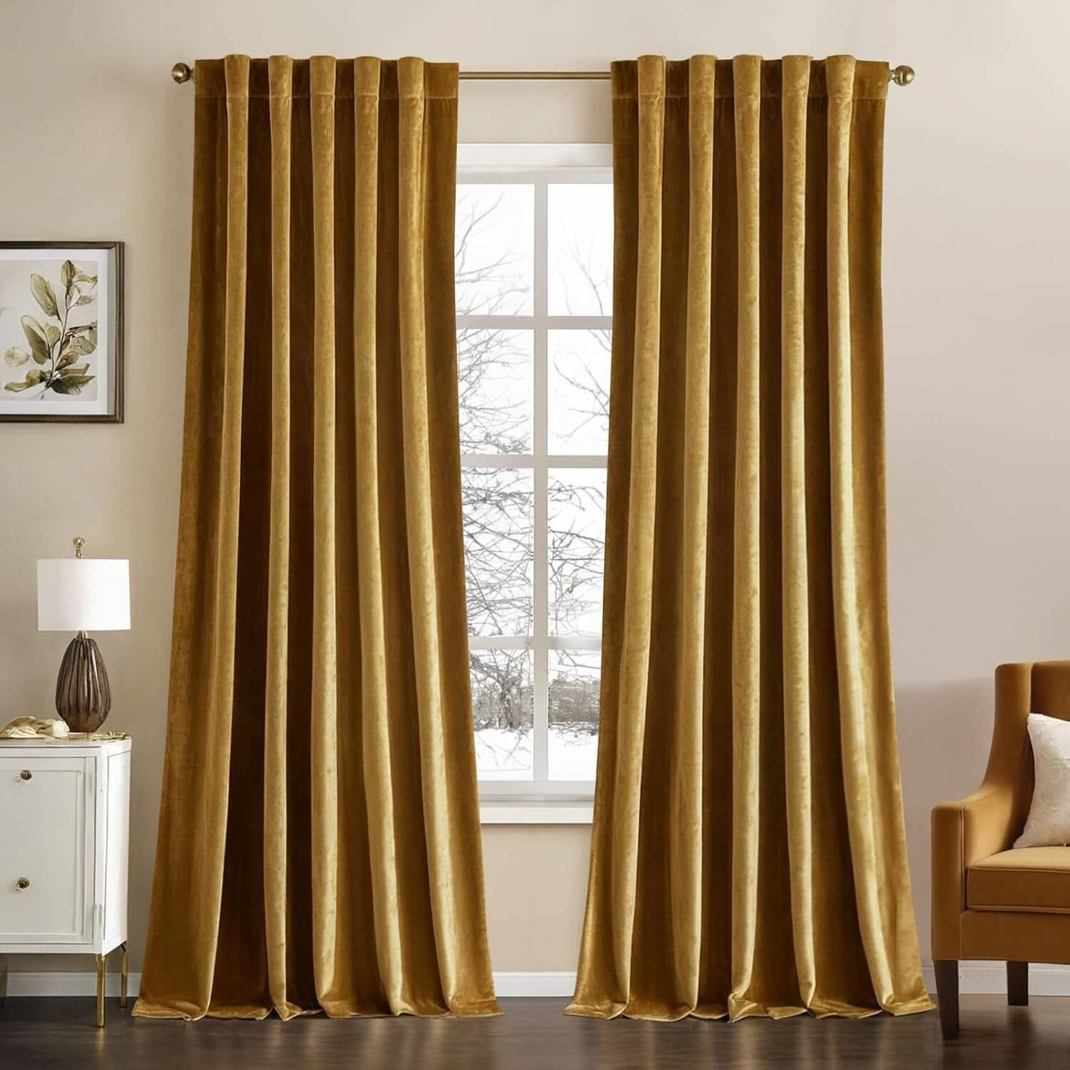 MIULEE Velvet Curtains Luxury Blackout Curtains for Bedroom Living Room Thermal Insulated Fall Decor Super Soft Rod Pocket & Back Tab 2 Panels