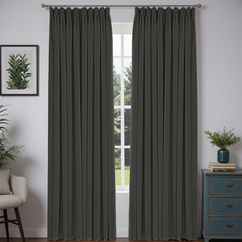 "Pure" Custom Heavyweight Linen Drape Pleated - Dark Gray