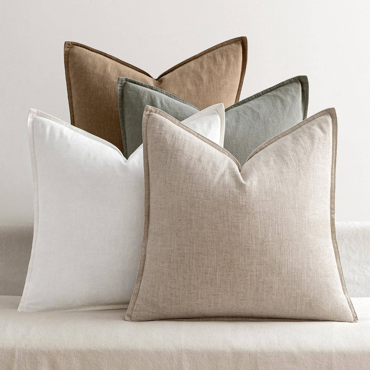 MIULEE Neutral Linen Pillow Covers Pack of 4 Decorative Natural Solid Throw Pillow Covers Soft Accent Boho Farmhouse Couch Pillowcases Modern Home Decors for Living Room Bed Sofa 16x16 Inch