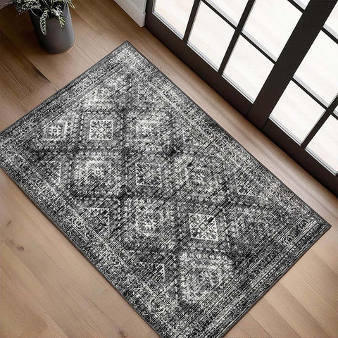 MIULEE 2x3 Washable Entry Rug Door Mat Indoor Entrance Small Rug Black