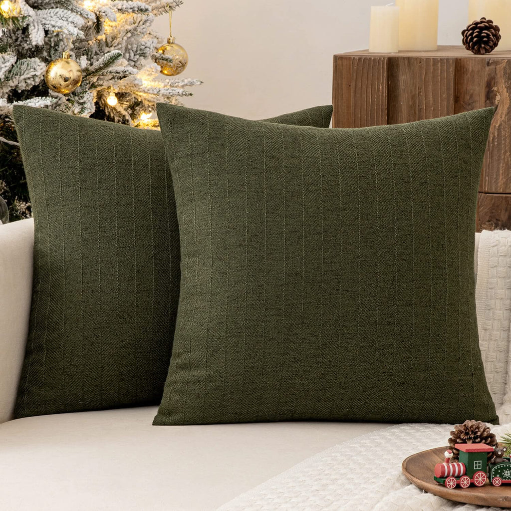 MIULEE Christmas Pack of 2 Dark Green Decorative Pillow Covers 18 x 18 Inch Soft Accent Farmhouse Couch Throw Pillows Cushion Covers Modern Home Decors for Sofa Living Room Bedroom