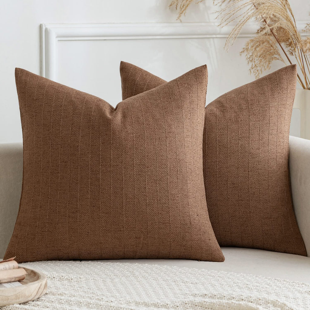 MIULEE Pack of 2 Brown Decorative Pillow Covers 18 x 18 Inch Soft Accent Farmhouse Couch Throw Pillows Cushion Covers Modern Home Decors for Sofa Living Room Bedroom