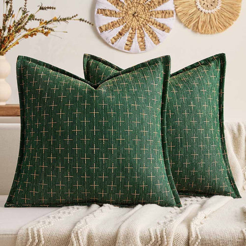 Fall Decorative Farmhouse Burlap Linen Fall Throw Pillows Covers  Army Green 20x20-inch