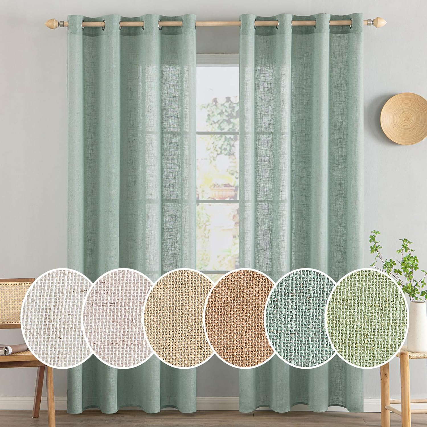 Light Filtering Linen Drapes - Grommet (2 Panels)