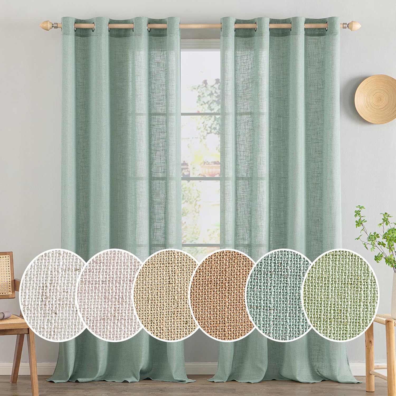 Light Filtering Linen Drapes - Grommet (2 Panels)