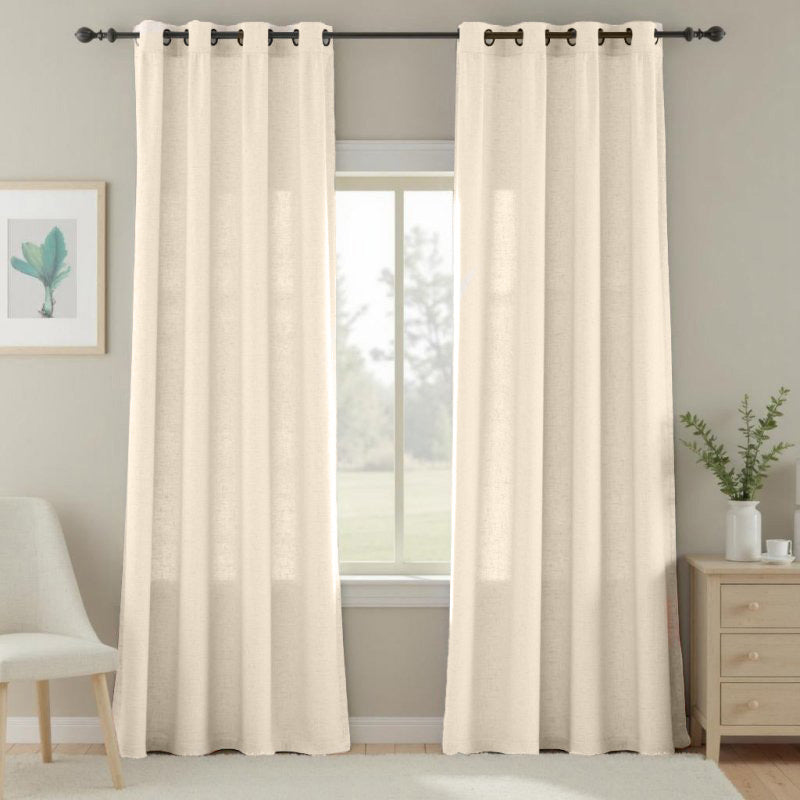 Beige - Nature Linen Grommet Drape