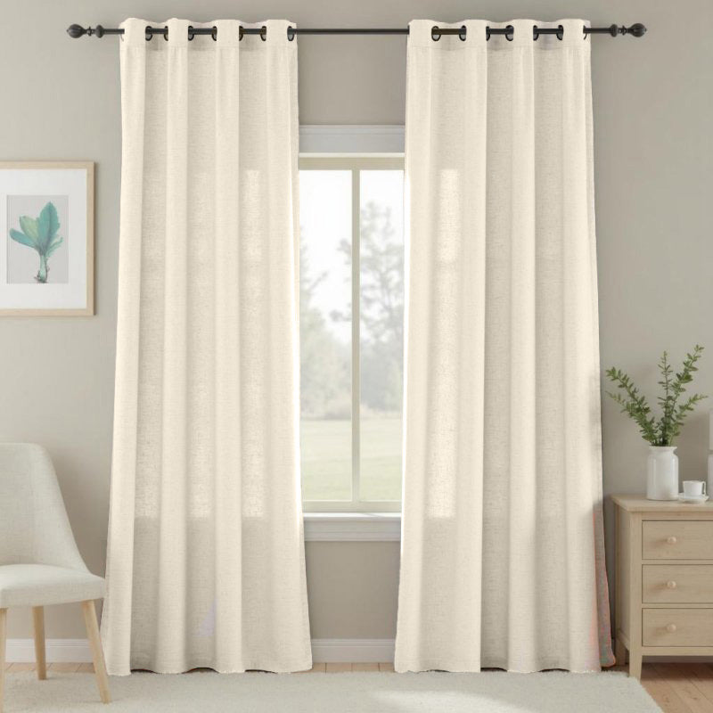 Beige White - Nature Linen Grommet Drape