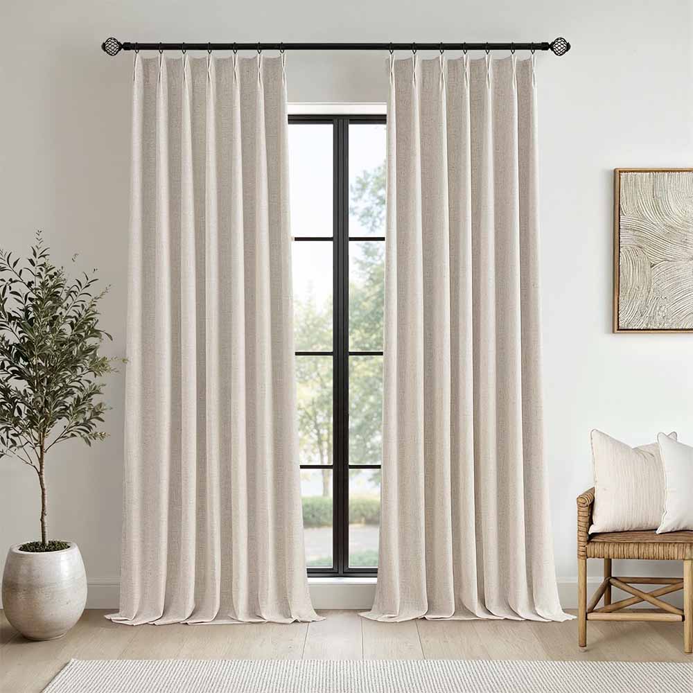 Pinch Pleated 100% Blackout Linen Curtains