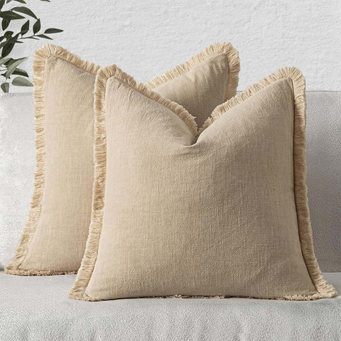 Beige Linen Boho Pillow Covers
