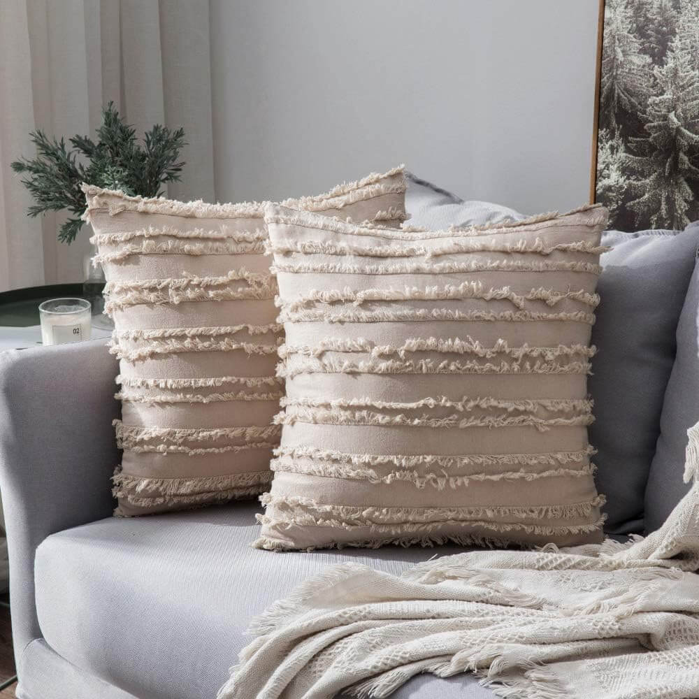 MIULEE Decorative Boho Linen Striped Jacquard Pattern Pillow Covers (Pack of 2)