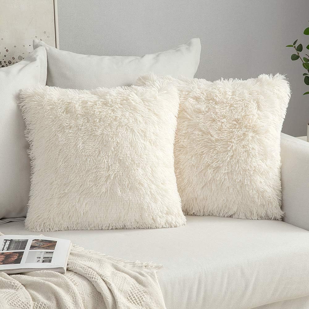 MIULEE Luxury Faux Fur Deluxe Winter Decorative Plush Throw Pillow Covers (Pack of 2)