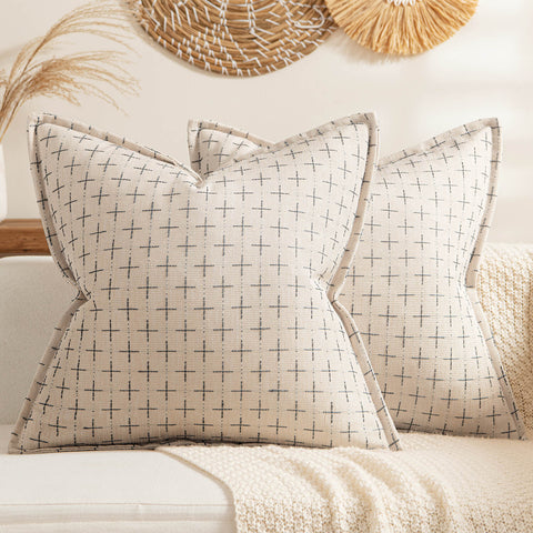 Beige Burlap Linen Throw Pillow Covers
