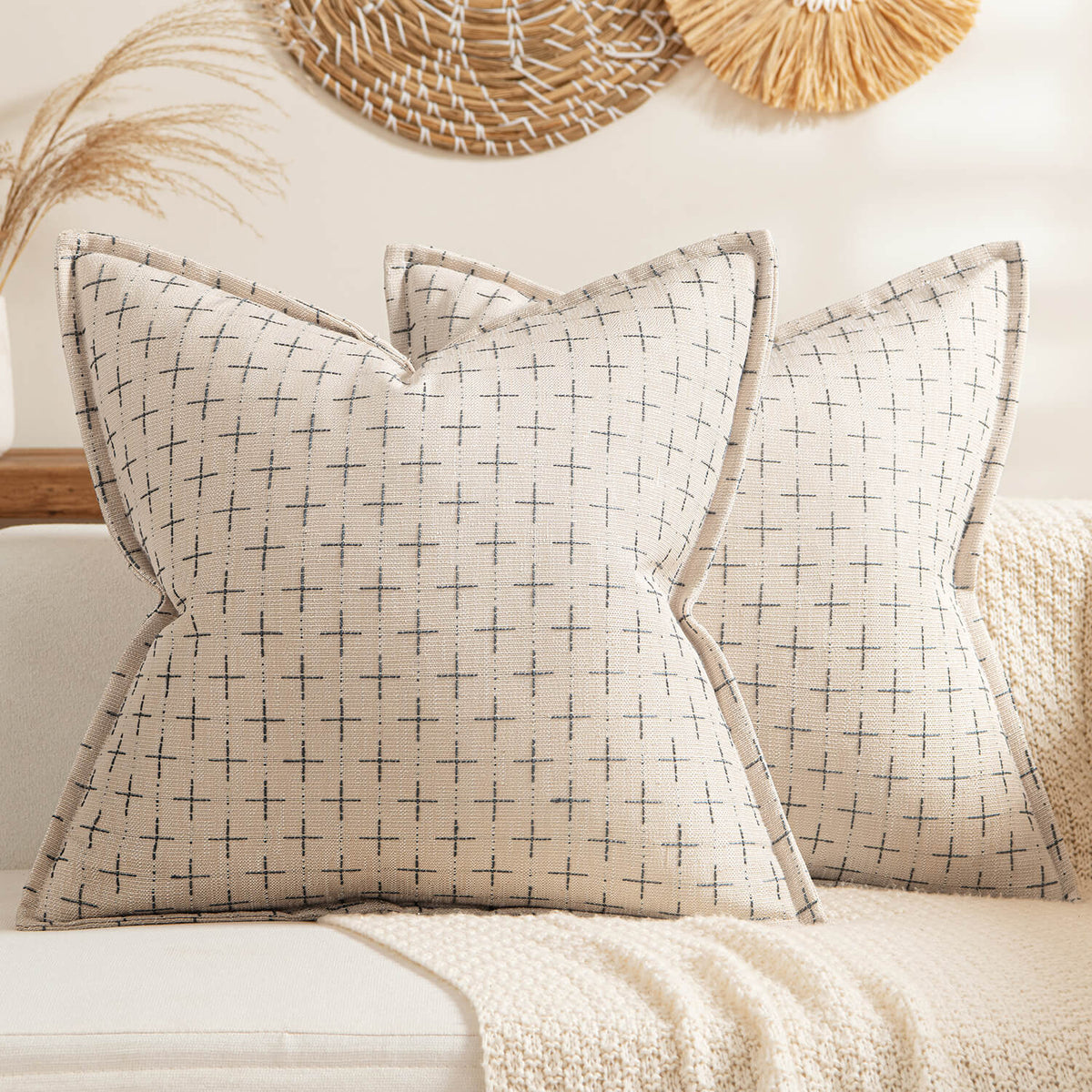 Beige Burlap Linen Throw Pillow Covers