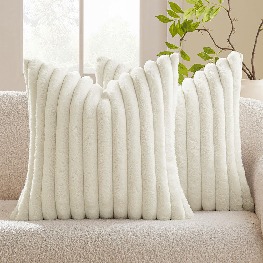MIULEE Soft Pillowcases with Velvet Back Faux Rabbit Fur (Pack of 2)