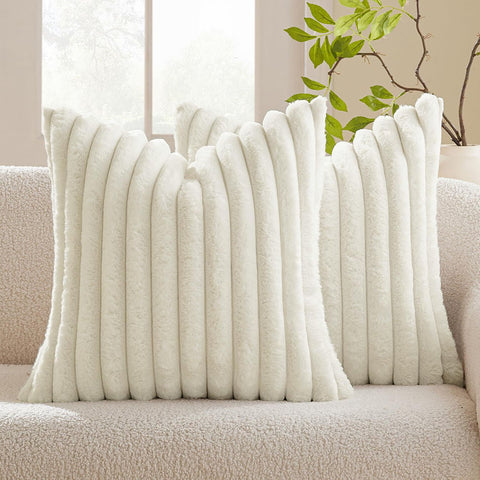 MIULEE Soft Pillowcases with Velvet Back Faux Rabbit Fur (Pack of 2)