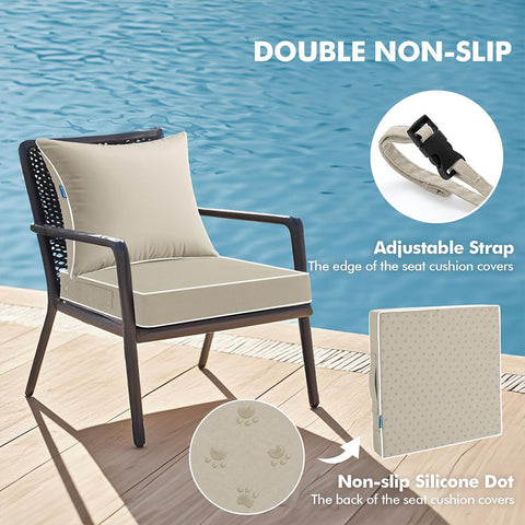 Beige Waterproof And Fade Resistant Deep Seat Cushions