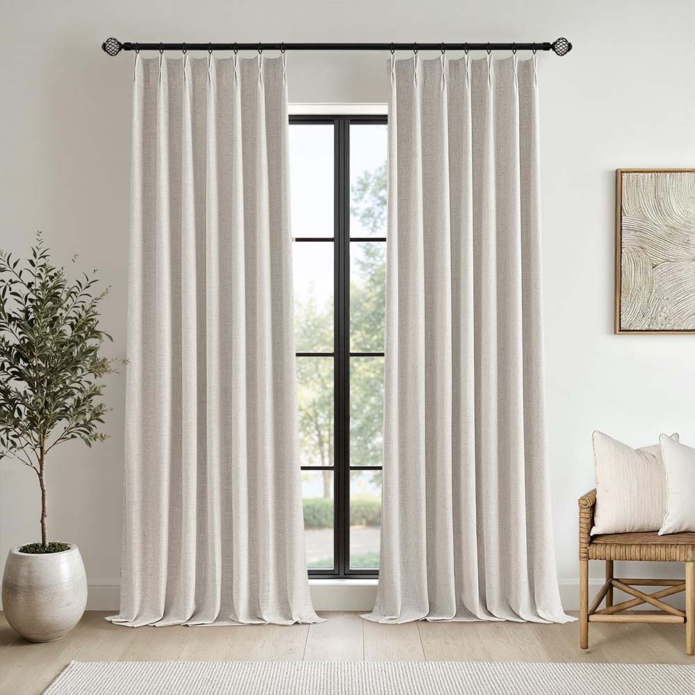 Pinch Pleated 100% Blackout Linen Curtains