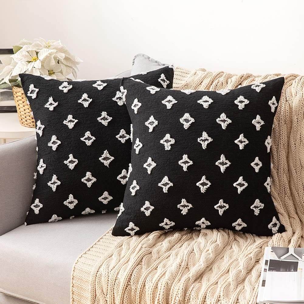 MIULEE Decorative Rhombic Jacquard Pillowcase Soft Square Pillow Covers (Pack of 2)