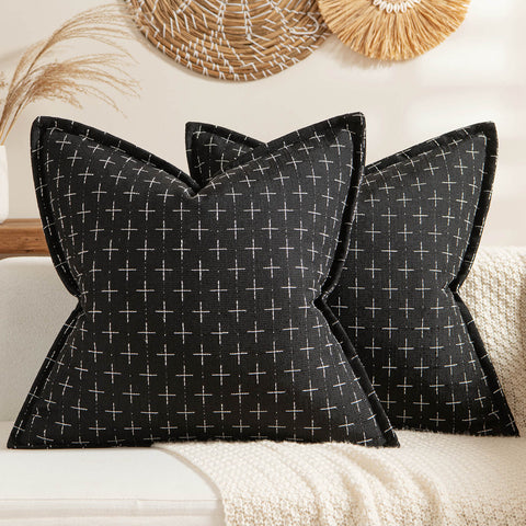 Black Burlap Linen Throw Pillow Covers