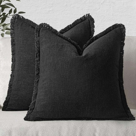 Black Linen Boho Pillow Covers