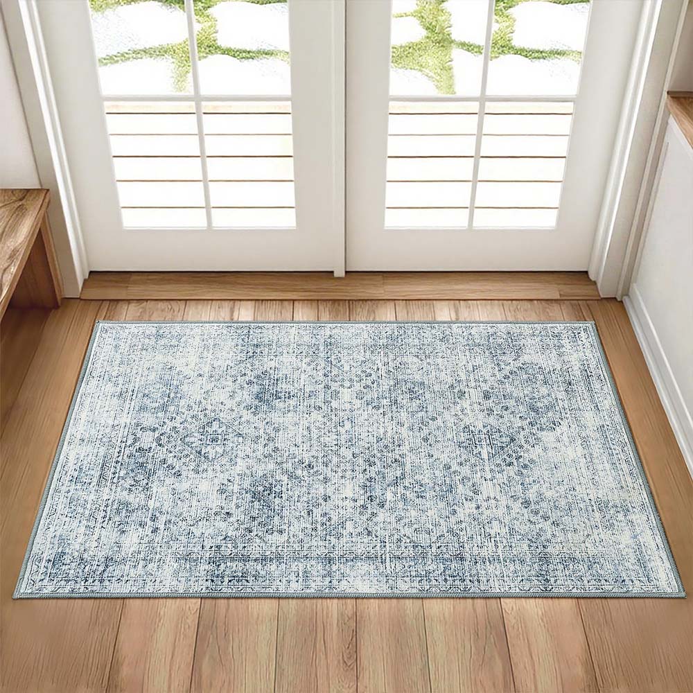 Vintage Washable Low Pile Area Rugs_Blue_2_x_3
