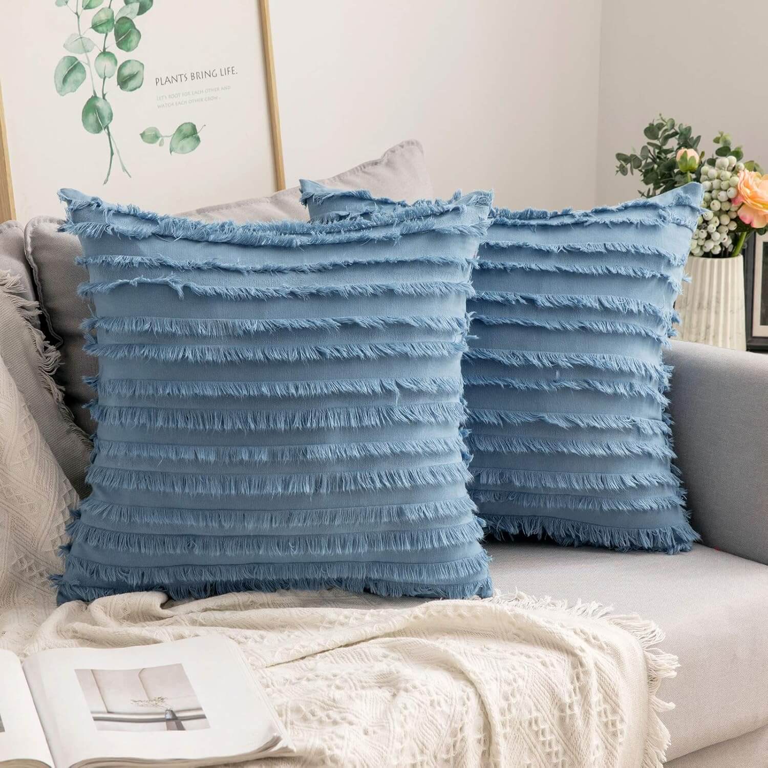 MIULEE Decorative Boho Linen Striped Jacquard Pattern Pillow Covers (Pack of 2)