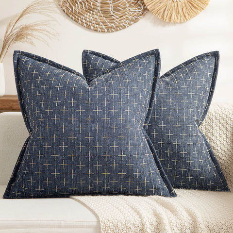 Blue Burlap Linen Throw Pillow Covers