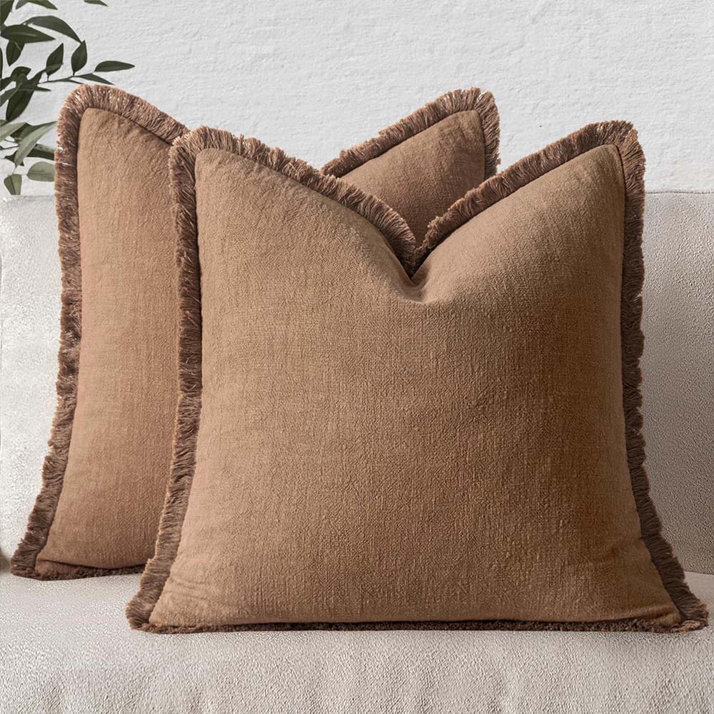 Brown Linen Boho Pillow Covers