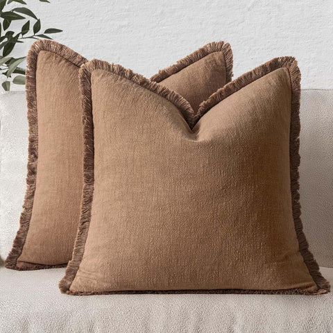 Brown Linen Boho Pillow Covers