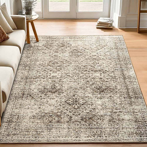 Vintage Washable Low Pile Area Rugs_Brown_5x7