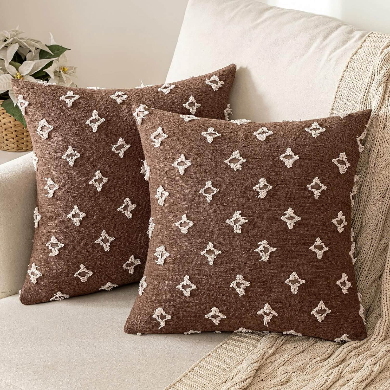 MIULEE Decorative Rhombic Jacquard Pillowcase Soft Square Pillow Covers (Pack of 2)