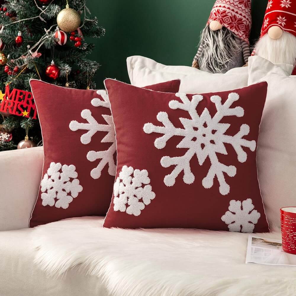 MIULEE Christmas Decorative Snowflake Canvas Embroidery Throw Pillow Covers Holiday Decor